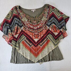 WESTPORT Embellished floral top neutral color tones plus size 3X BOHO